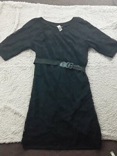 Emma + Michelle Small Black Lace Dress With Built In Slip Elegant Classic w/belt