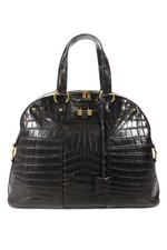 Yves Saint Laurent Crocodile Muse Satchel Handbag Dark Brown Gold Zip