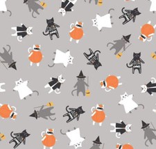 Riley Blake Halloween Cats in Costumes Gray 100 Cotton Price Per Yard