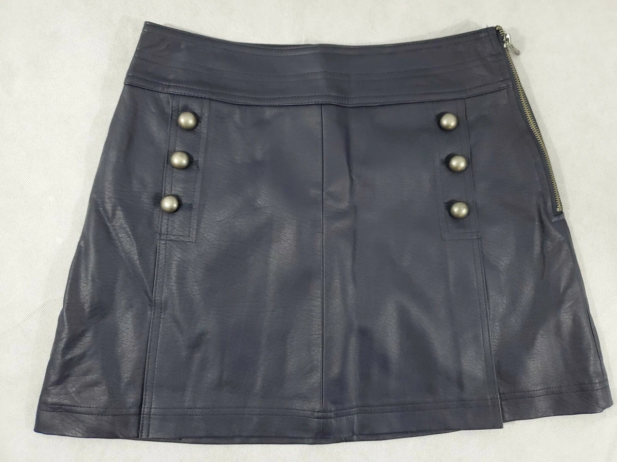 NWT Forever 21 Faux Leather Mini Skirt Juniors Womens 28 Navy Blue