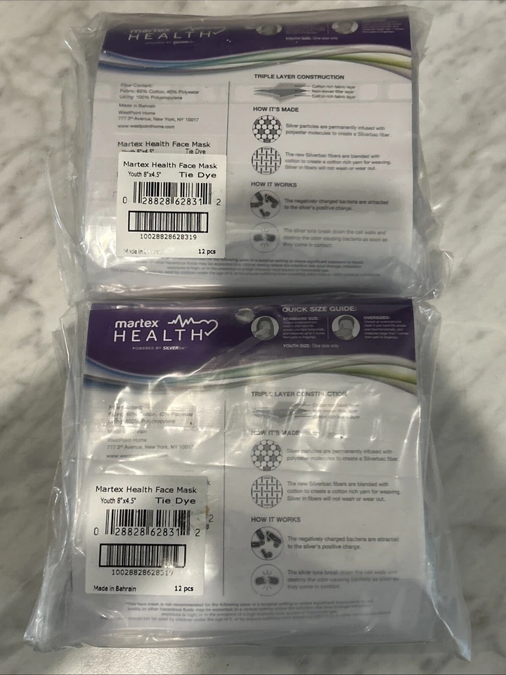 Lot of 24 Martex Health Reusable Tie Dye Youth Face Mask SILVERbac Antimicrobial - Image 4 of 4