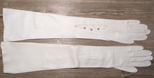 Vtg. Antique Gloves Duchess white Kid Leather Sz 6 ITALY 20" lg 3 button