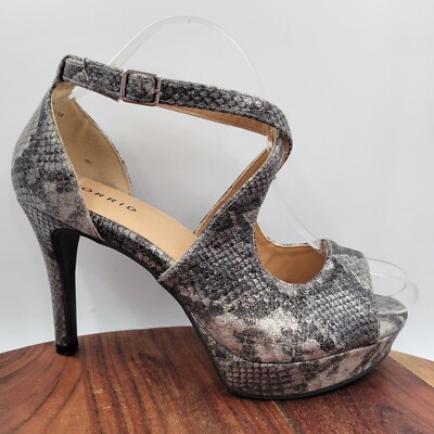 Torrid Platform Heel Shoes Women's Wide Gray Silver Snake Strappy  Stiletto