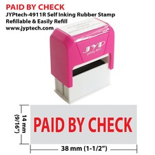 Paid by Check - JYP 4911R Self Inking Rubber Stamp Red Ink 