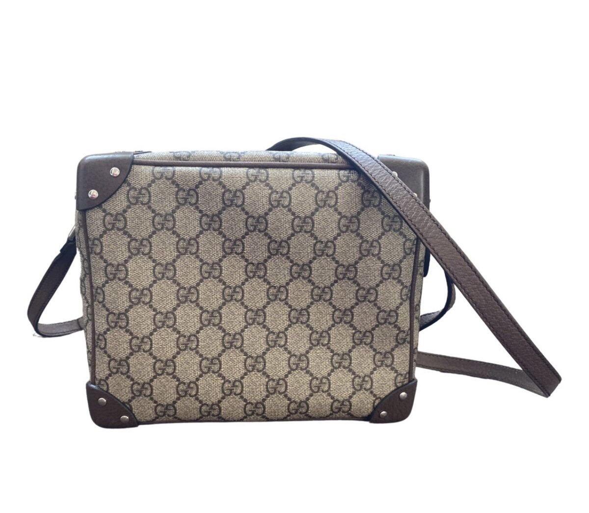 Gucci Trunk Shoulder Bag GG Coated Canvas with Studded Gucci Trunk Shoulder Bag GG Coated Canvas with Studded