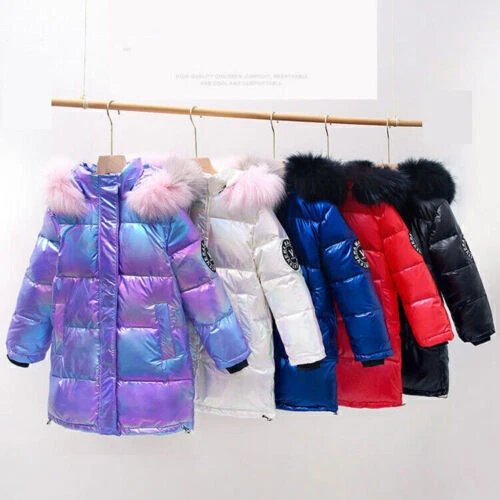 Winter Girls Warm Coat Hooded Faux Fur Parka Kids Travel School Jackets Outwear - Picture 10 of 28