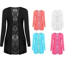 New Ladies Lace Back Open Cardigan Womens Pocket Long Sleeve Boyfriend Top