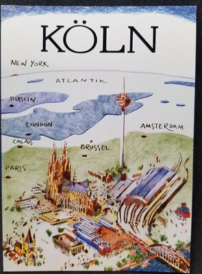 [AG] P827 Germany Cologne Koln Map Tower Tourism City View (postcard) *New