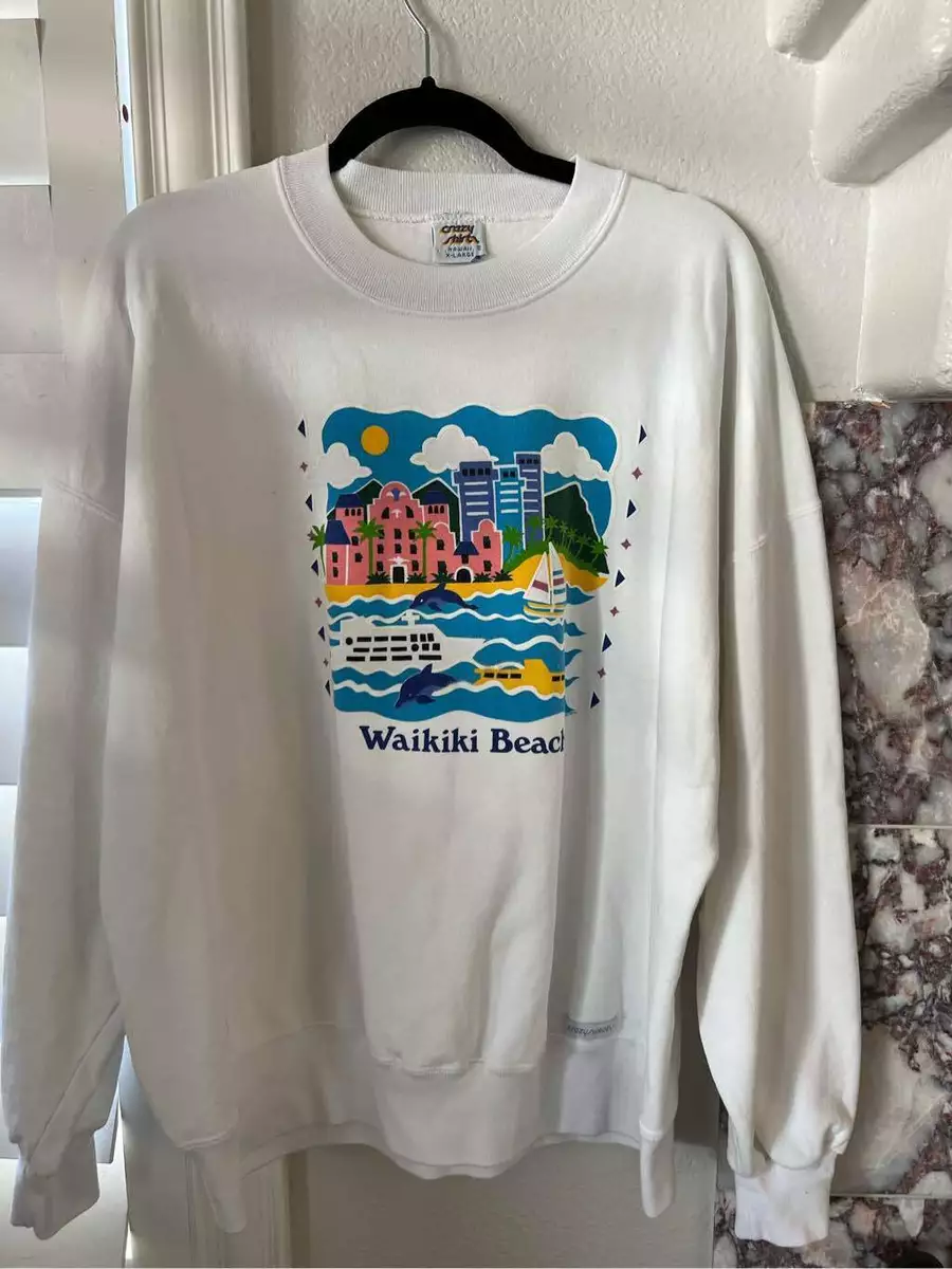 Vintage White Crazy Shirts Waikiki Beach Sweatshirt Crewneck
