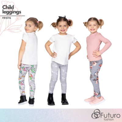 Mädchen gemusterte Leggings weiche Baumwolle dehnbar Blumen Einhörner schmale Hose FR1076