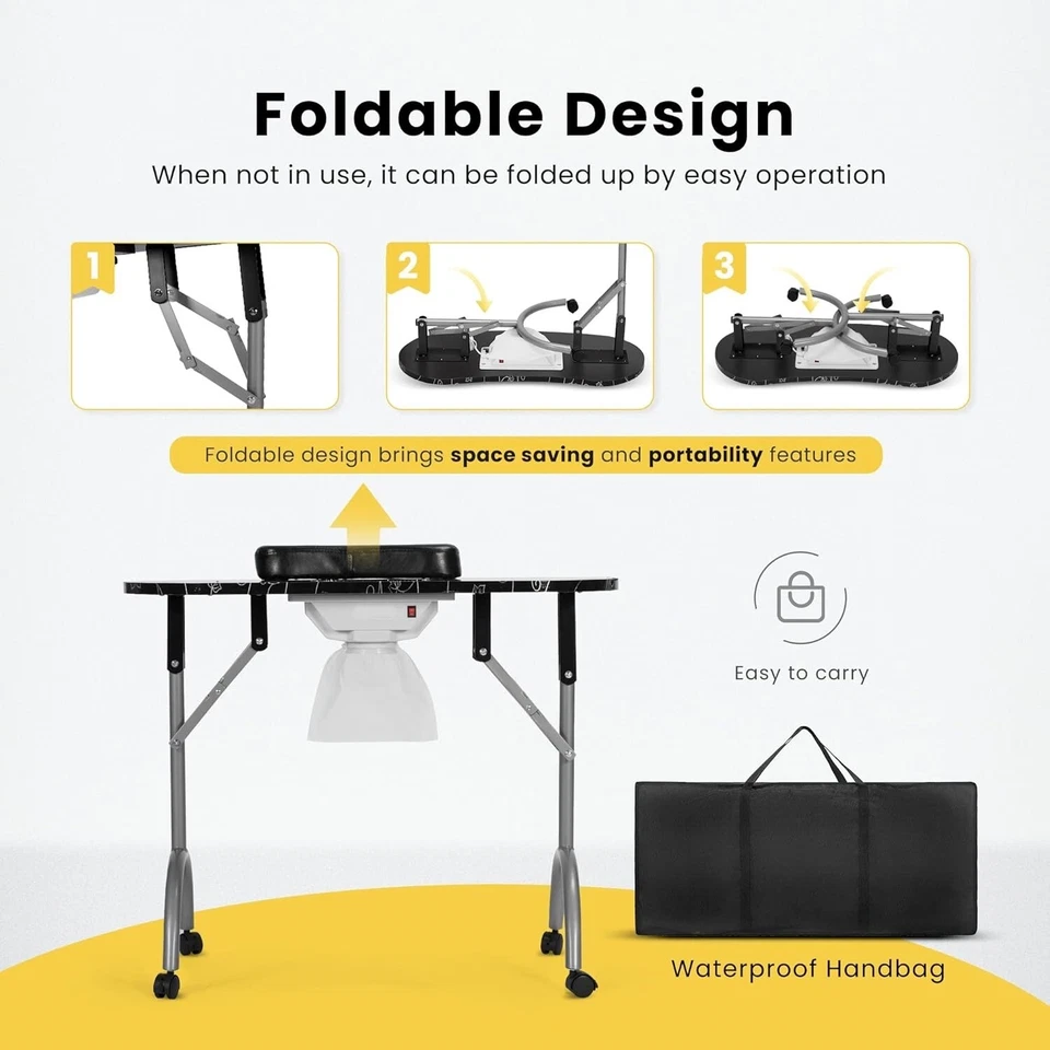Mesa De Manicura Portátil Plegable Mesa De Uñas Para Salón Spa Con Ventilador Foto 2 de 4