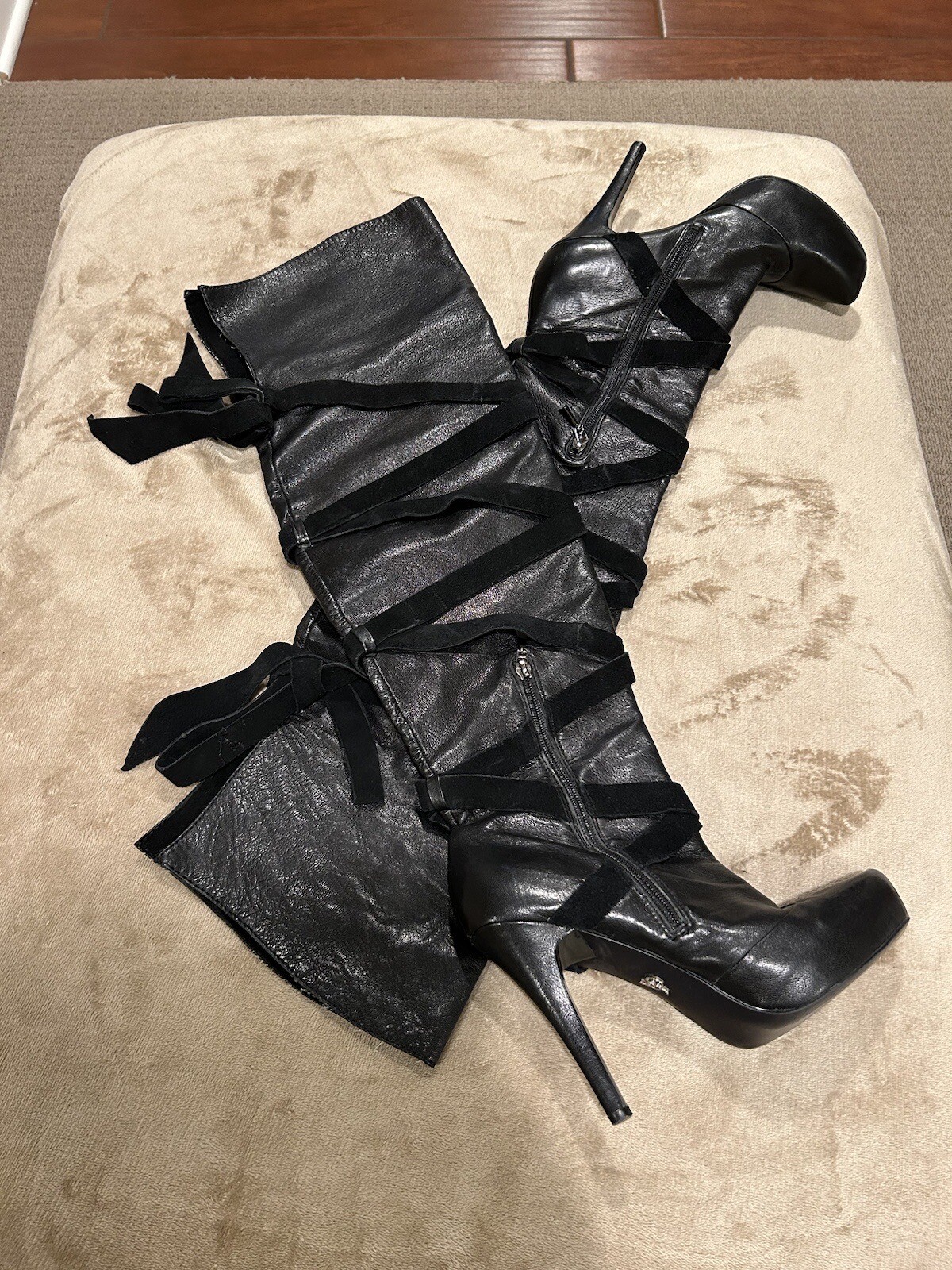 Rachel Roy Rare Black Leather Suede Strap Over The Knee Thigh High ...