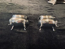 Pair of Antique Sterling Silver Open Salts w/ Cobalt Blue Liners