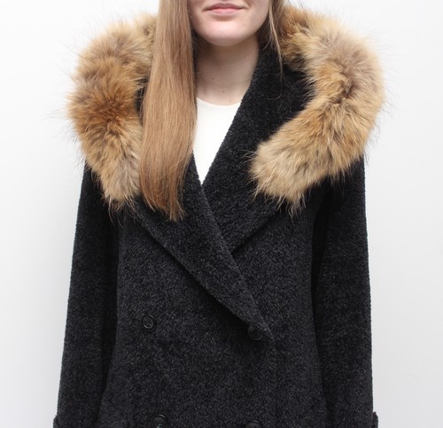 Women's MAX MARA Alpaca Wool Long Coat Overcoat Hooded Real Fur Trim US10 ITALY - Picture 2 of 16