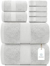 Luxury Silver Bath Towel Set - Hotel Soft Cotton 2/Bath 2/Hand 4/Wash - 8 Piece