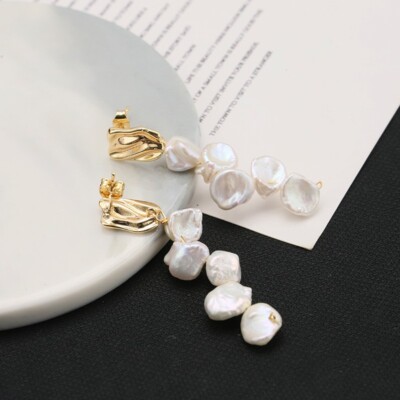 Ear Stud  Delicate Temperament White South Sea Baroque Pearls Earrings 925S