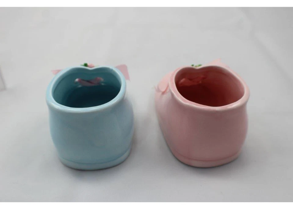 复古 2 男孩女孩陶瓷婴儿鞋 靴子 新生儿 洗礼 生日 3.5 x 2 — 第 3/4 张图片