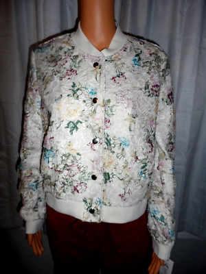 Beautiful Nanette Lepore size M off white crochet lace snap up jacket women NWT
