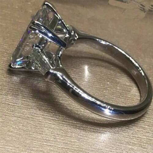4 kt Smaragdschliff Moissanit Drei Steine Verlobungsring 14 K Weißgold vergoldet - Bild 2 von 9
