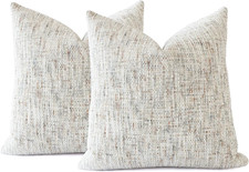 Set of 2 Textured Neutral Chenille Throw Pillow Covers 22x22 for Home Decor