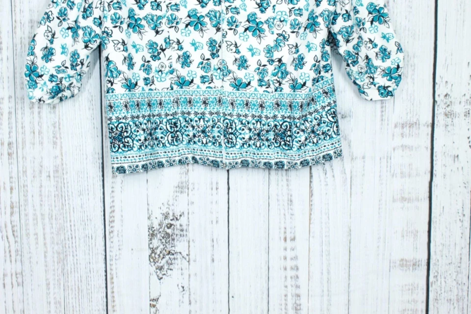 Chaqueta Camisa Bon Worth Para Mujer Azul Blanco Floral Cremallera Completa Manga 3/4 Talla XSP Foto 3 de 4