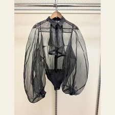 Elisabetta Franchi Black Organza Blouse Bodysuit Balloon Sleeve IT 40 US 4-6