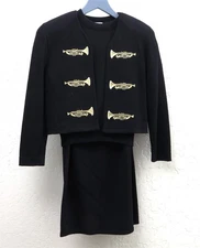 St. John Separates Black & Gold Trumpet Knit Set Skirt, Top & Blazer Vintage