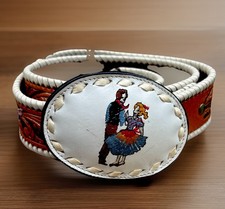 VTG Nocona Belt Co Tooled Leather Belt w Tony Lama Buckle w/ A Dancing Couple