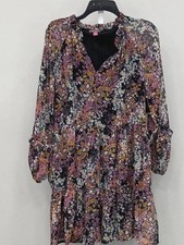 NWT Vince Camuto Size M Black Floral Ruffle Flowy Long Sleeve Sheer Mini Dress