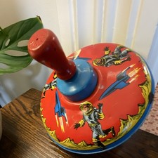 Vintage Space Themed 1930s,40s,50s Spinning Top Toy With Rockets And Spacemen