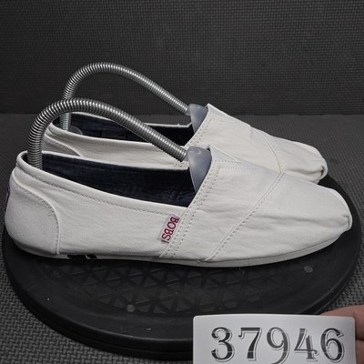 BOBS From Skechers Shoes Womens Size 9.5 White Slip On Flats Memory Foam Comfort