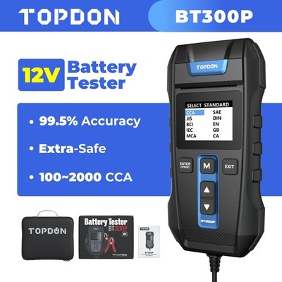 Topdon BT300P - 12V Battery & 12V/24V System Tester w/Built-in Printer