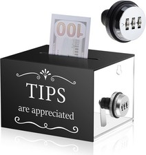 Vesici Tip Jars for Money 6 x 4 x 5 Inch Acrylic Collection Box Black