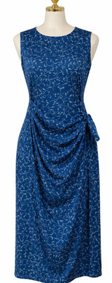 Vintage August Hale Wrap Dress Size 10 Blue Silk Floral Sleeveless Midi Casual