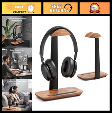 Wooden Headphone Stand for Desk - Universal Gaming Headset Holder with Storage B