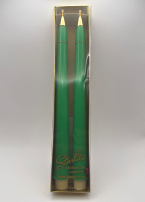 VTG Set of 2 Green MCM Starlite Everlasting Lighter Fluid Candles & Original Box