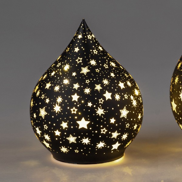 Led Dekoobjekt Tropfen Festival Sterne H. 16Cm Schwarz Gold Formano W25-image