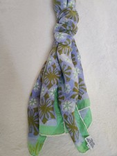 Vintage Vera Neumann Silk Scarf HandRolled Green Blue 60-70's Flower Geo Design