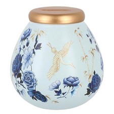 Lovely Midnight Sky Blue Floral Bird Fund Pot of Dreams Money Savings Pot