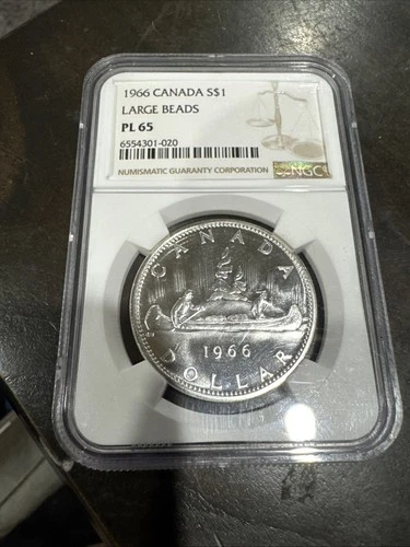 Canada 1966 Silver Dollar Large Beads NGC PL66 Brilliant $1 No Reserve Auction.