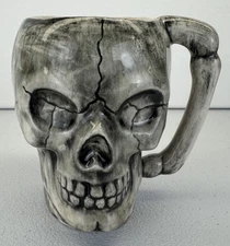 Skull Mug Black White Gray Vtg 1984 - Small Planter for Succulents or Cactus