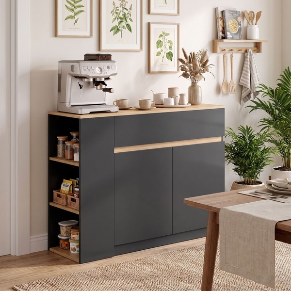 Homcom Sideboard, KüChenschrank Mit Schublade 3-Stufigem Regal Wohnzimmerschrank-image