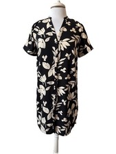 A New Day Black Cream Floral Button Up Shirt Dress Women's XS Boho Chic Resort
