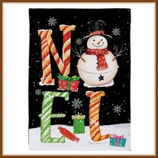 EVERGREEN GARDEN FLAG * NOEL SNOWMAN * SUEDE LINEN REFLECTIONS - BRAND NEW