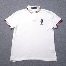 Polo Ralph Lauren Polo Shirt Mens Medium White Polo Bear Pique Trim Slim Fit