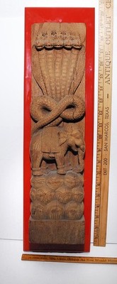 Decorative Hand Carved Wooden Panel Featuring Hindu Theme Elephant, Snake