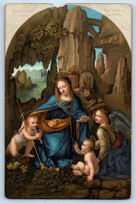 c1910's Religious The Virgin Of The Rocks Leonardo De Vinci Antique Postcard