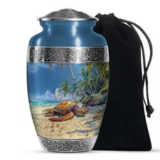 Turtle on Island Large Decorative Urn for Human Ash Adult Women Men, 10 Inch