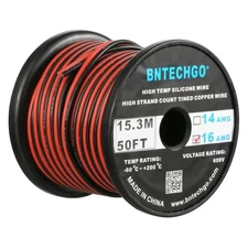 BNTECHGO 16 Gauge Flexible 2 Conductor Parallel Silicone Wire Spool Red Black