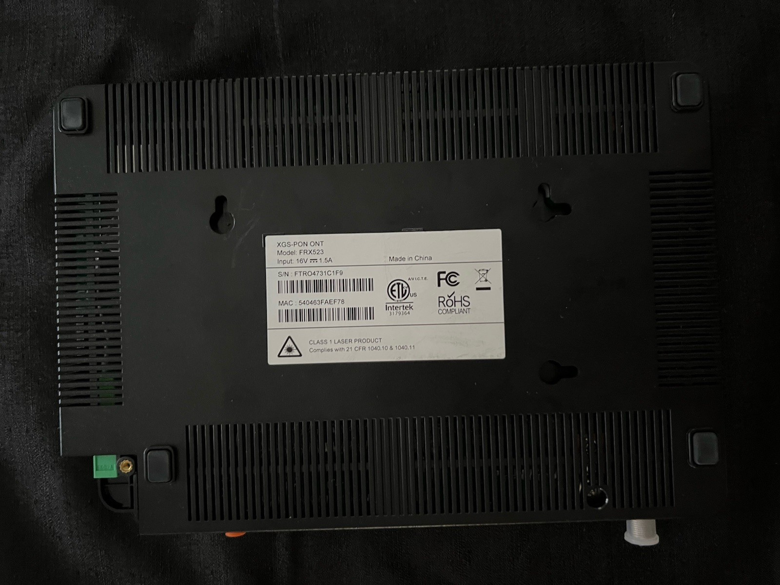 Frontier FRX523 Optical Network Terminal XGS-PON ON No ac adapter